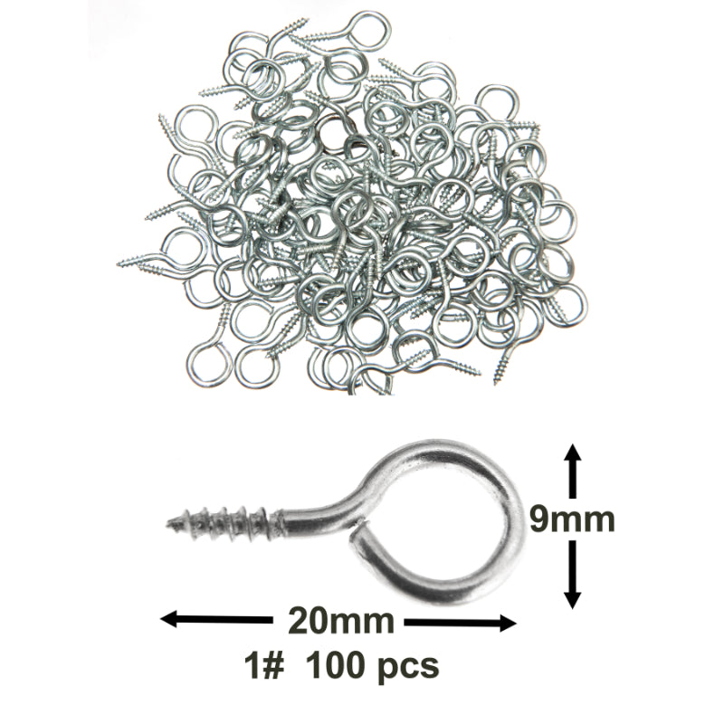 100x 9mm (3/8”) Zinc-Plated Eye Hook Screws – Round Circle-Style